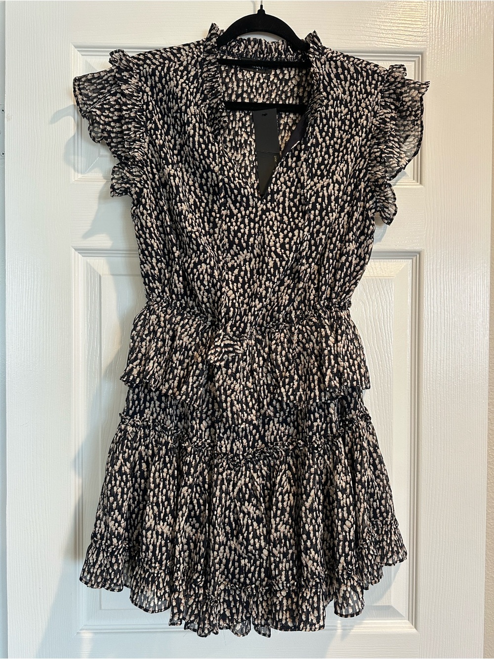 Black and Cream Patterned Ruffle Tiered Dress